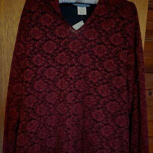 Red lace long sleve blouse